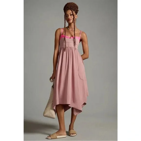 SOLD Anthropologie Daily Practice Asymmetrical A-Line Dress Mauve Small Petite - Picture 3 of 8